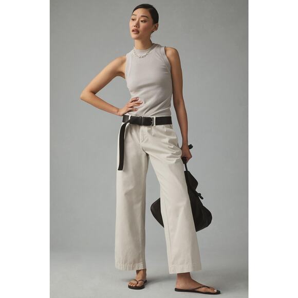 Anthropologie Maeve Pleated Wide-Leg Chino Trousers - New 12 - Picture 1 of 7